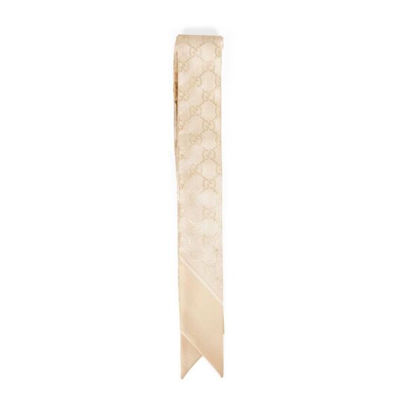 GUCCI Accessories - Gucci Women White And Ivory Lamé Gg-Print Silk Ribbon